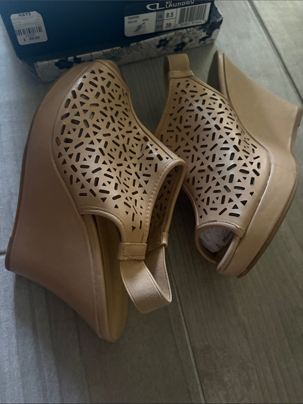 Chinese Laundry Nude Laser-Cut Slingback Wedge Sandals - Picture 3 of 5